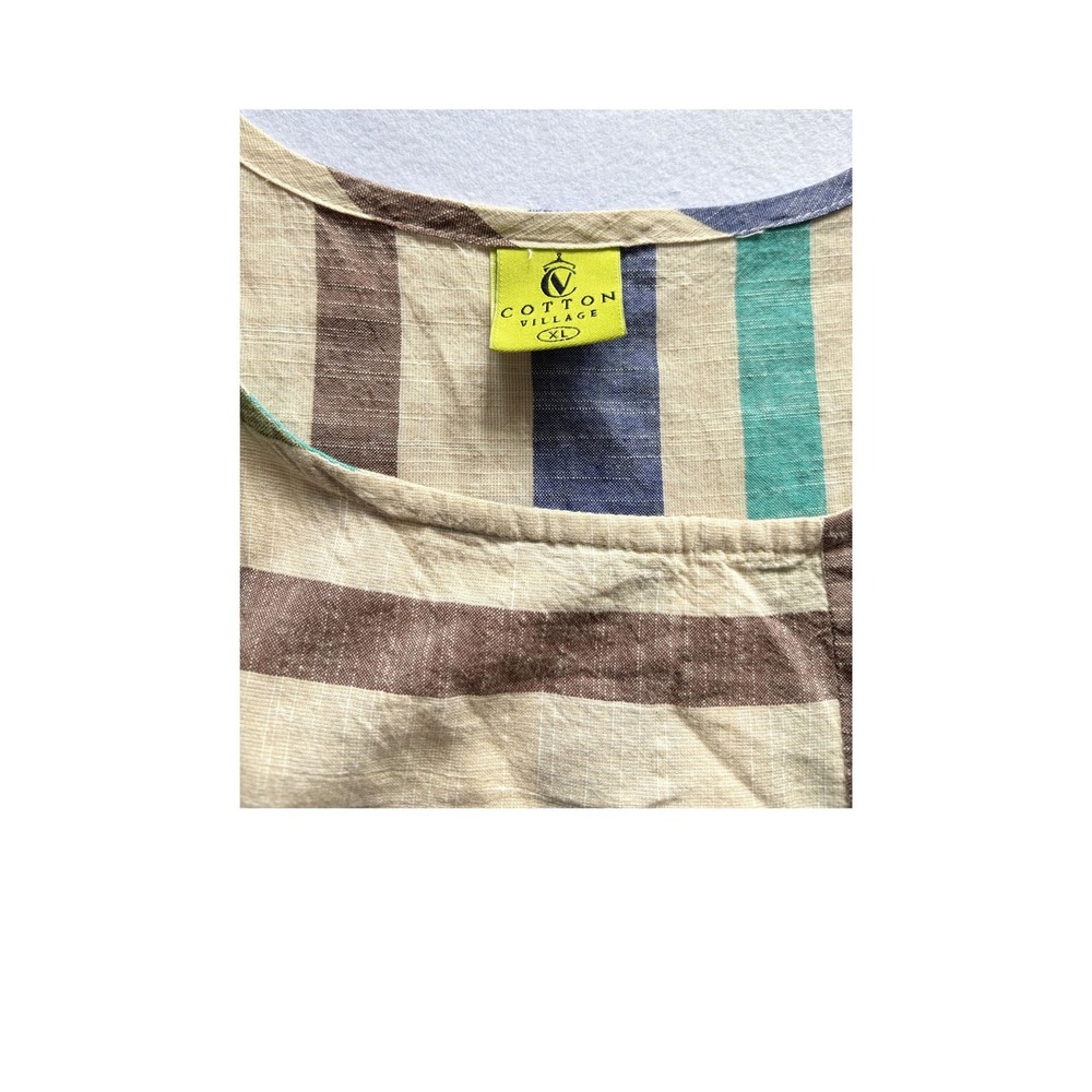 Cotton Village XL Midi Dress Cotton Lightweight Multicolor Striped Sleeveless - Picture 3 of 4